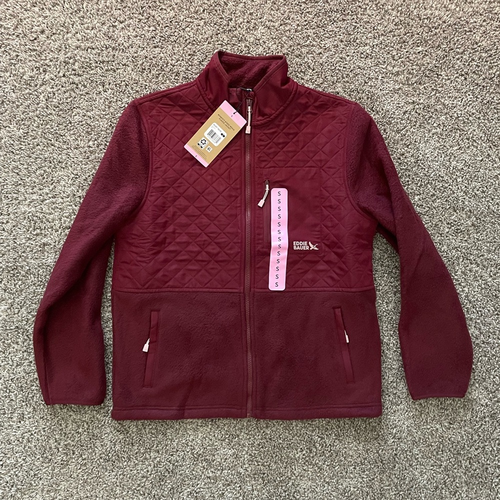 Eddie Bauer Women's Mixed Media Red Fleece Jacket Size Small